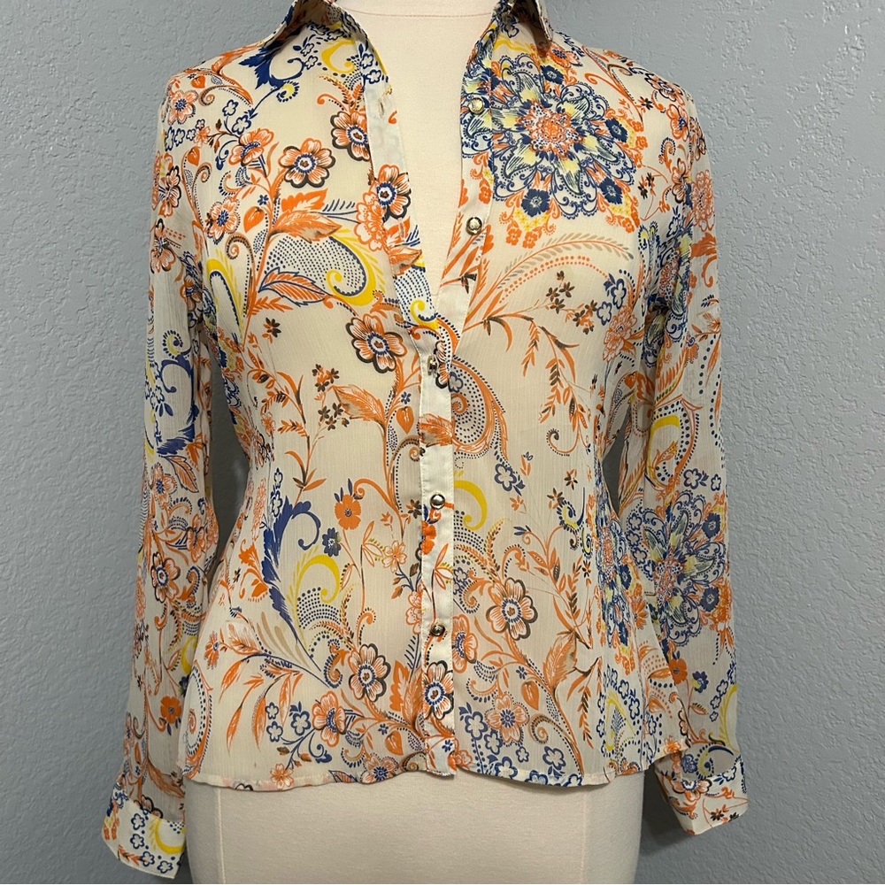 KUT from the Kloth Paisley Chiffon High Low Blouse